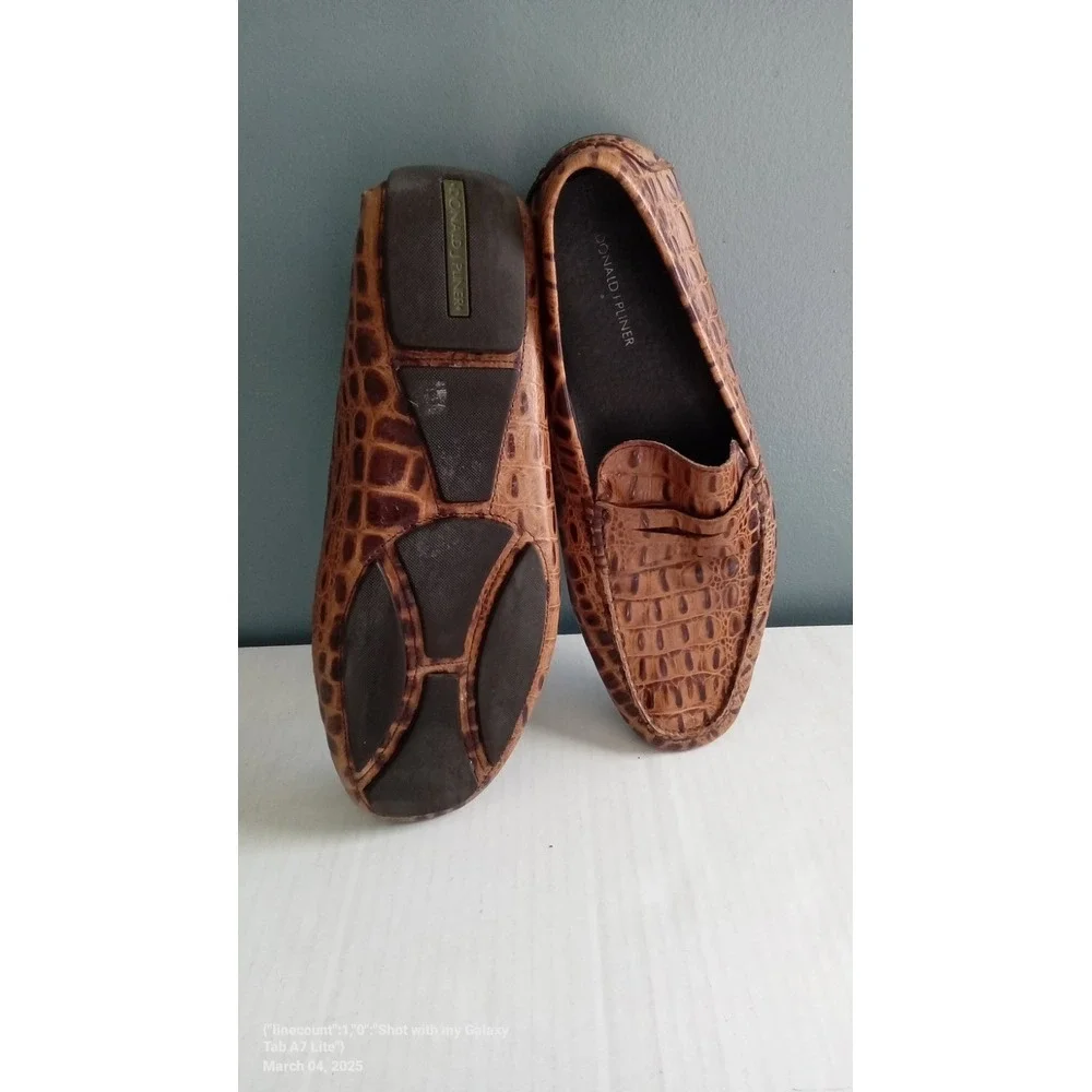 DONALD J. PLINER VINCO 2 Crocodile Print Driving Loafers in‎ Cognac 12 M